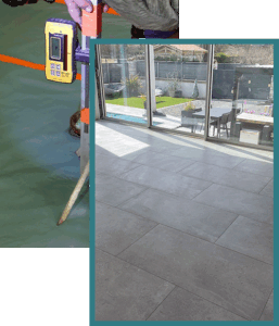 Installation professionnelle de carrelage intérieur moderne.